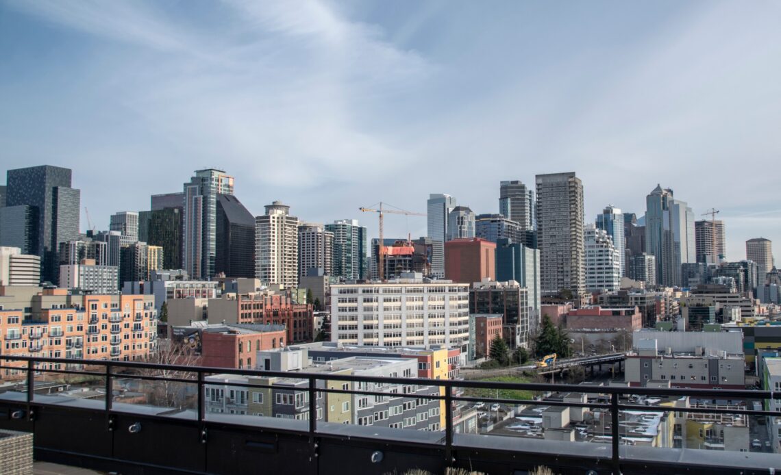 Downtown Seattle skyline from a condo building rooftop