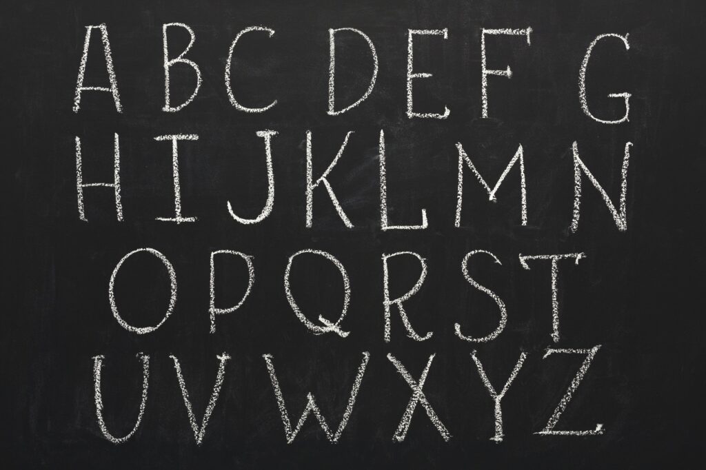 English abc written by chalk on blackboard