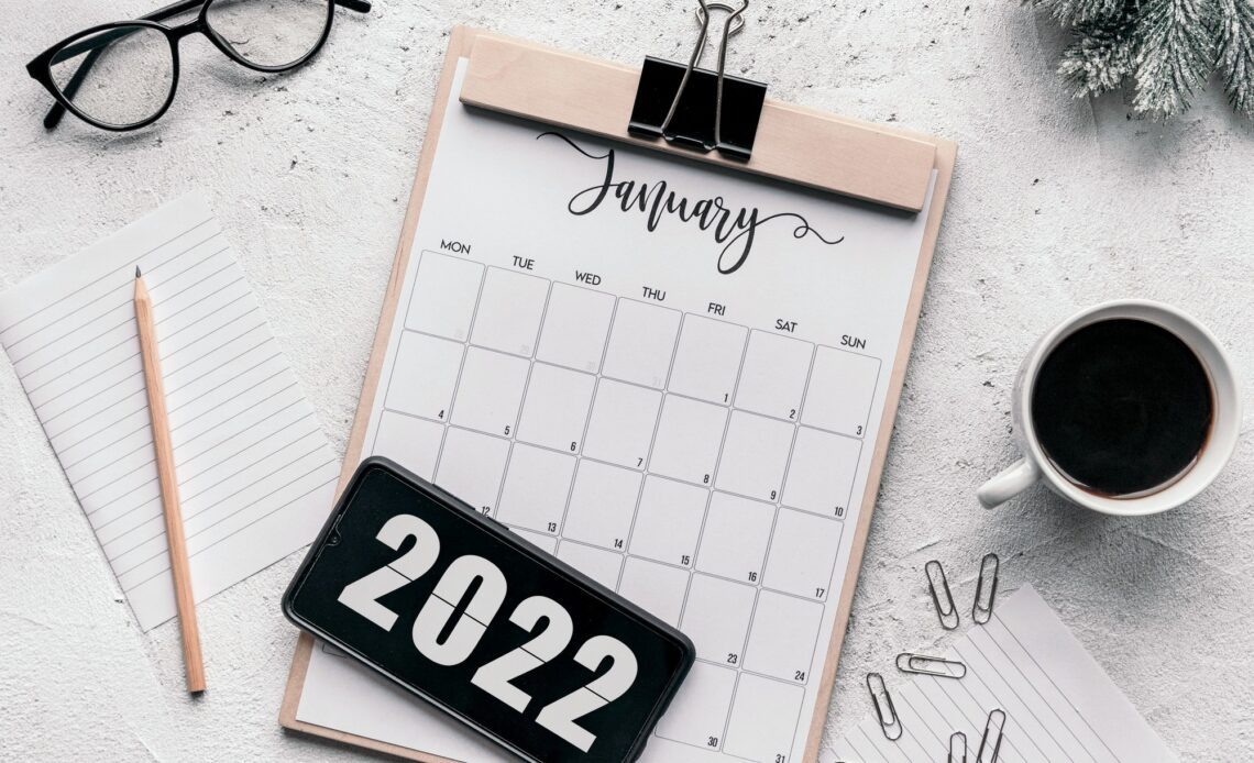 January 2022 calendar flat lay.