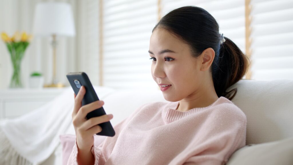 Young asia people 5G wifi digital device user teen girl watch read news