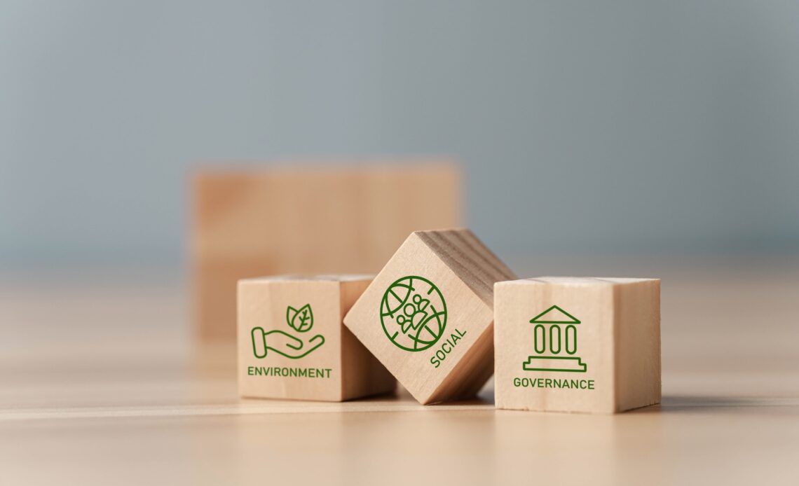 ESG Concepts on Environment, Society and Governance green wooden block icon esg investment esg susta